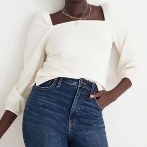 Madewell Square-Neck Puff-Sleeve Top NWT